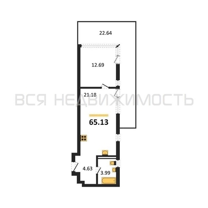 1-комнатная квартира, 65.13кв.м 1-комнатная квартира, 65.13кв.м - изображение