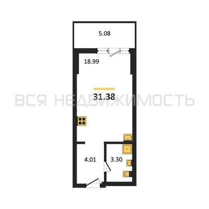 квартира-студия, 31,38кв.м. квартира-студия, 31,38кв.м. - изображение