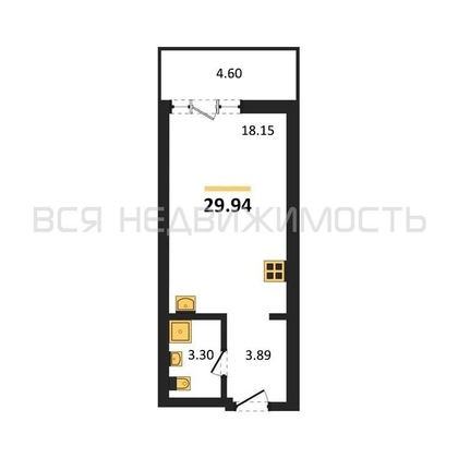 квартира-студия, 29,94кв.м. - изображение