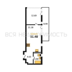 1-комнатная квартира, 51.48кв.м - изображение 1