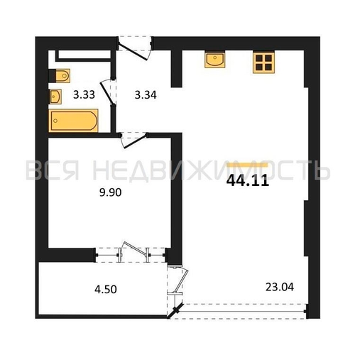 1-комнатная квартира, 44.11кв.м - изображение 0