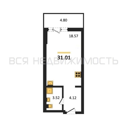 квартира-студия, 31,01кв.м. - изображение