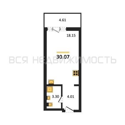 квартира-студия, 30,07кв.м. - изображение