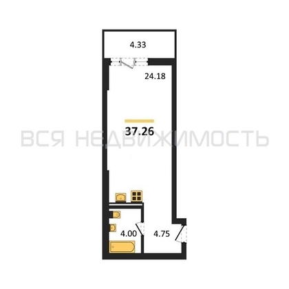 квартира-студия, 37,26кв.м. - изображение