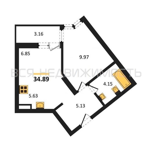 1-комнатная квартира, 34.89кв.м - изображение 0