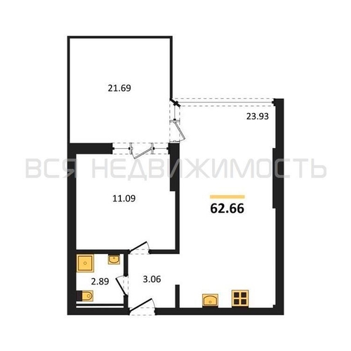 1-комнатная квартира, 62.66кв.м - изображение 0