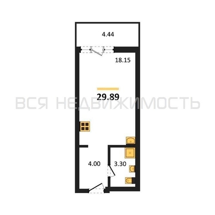 квартира-студия, 29,89кв.м. - изображение