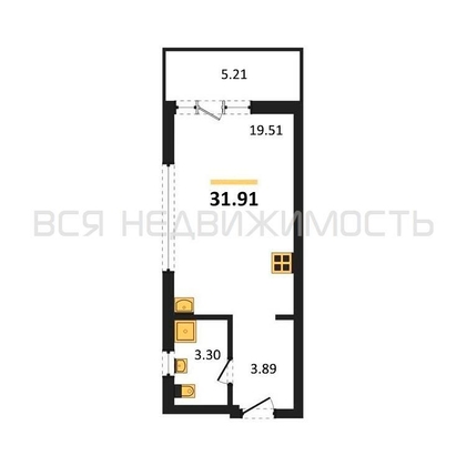 квартира-студия, 31,91кв.м. - изображение