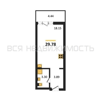 квартира-студия, 29,78кв.м. - изображение