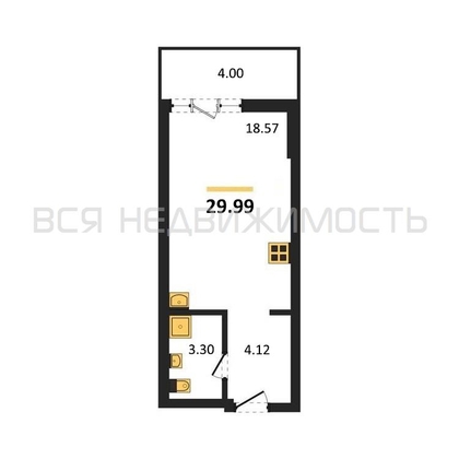 квартира-студия, 29,99кв.м. - изображение
