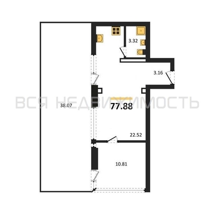 1-комнатная квартира, 77.88кв.м - изображение