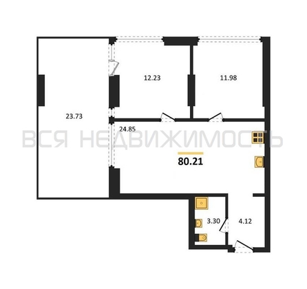 2-комнатная квартира, 80.21кв.м - изображение