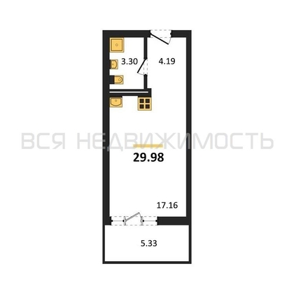 квартира-студия, 29,98кв.м. - изображение