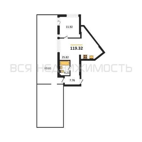 1-комнатная квартира, 119.32кв.м - изображение 0
