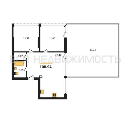 2-комнатная квартира, 108.94кв.м - изображение