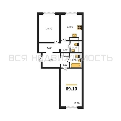 2-комнатная квартира, 69.1кв.м - изображение