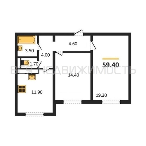 2-комнатная квартира, 59.4кв.м - изображение 0