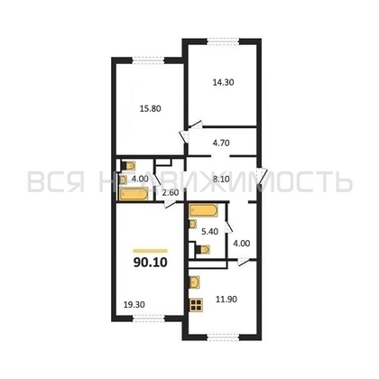 3-комнатная квартира, 90.1кв.м - изображение
