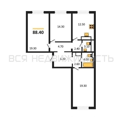 3-комнатная квартира, 88.4кв.м - изображение