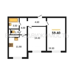 2-комнатная квартира, 59.4кв.м 2-комнатная квартира, 59.4кв.м - изображение 1