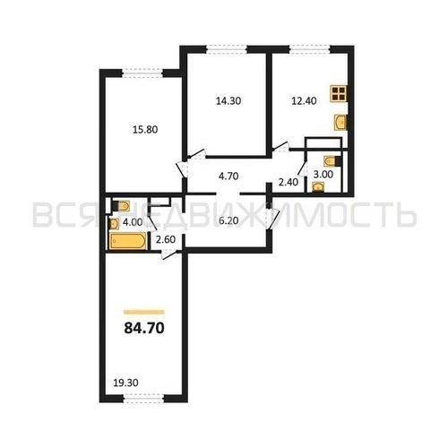 3-комнатная квартира, 84.7кв.м - изображение 0