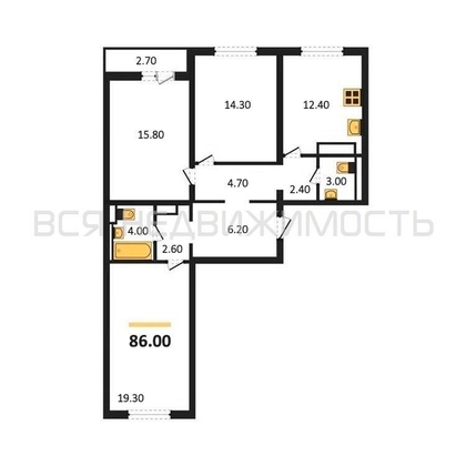 3-комнатная квартира, 86кв.м - изображение