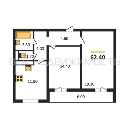 2-комнатная квартира, 62.4кв.м - изображение