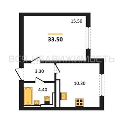 1-комнатная квартира, 33.5кв.м 1-комнатная квартира, 33.5кв.м - изображение 1