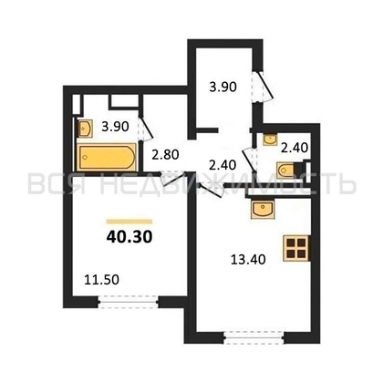 1-комнатная квартира, 40.3кв.м - изображение