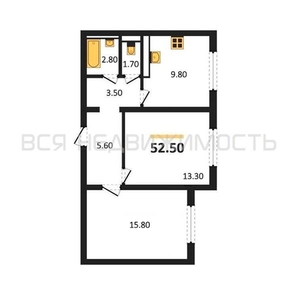 2-комнатная квартира, 52.5кв.м - изображение