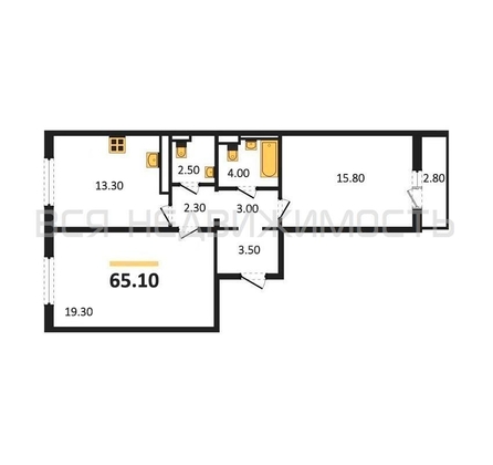 2-комнатная квартира, 65.1кв.м - изображение