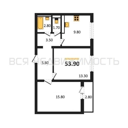 2-комнатная квартира, 53.9кв.м - изображение