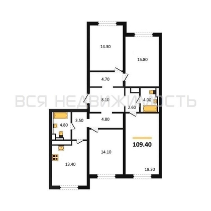 4-комнатная квартира, 109.4кв.м - изображение