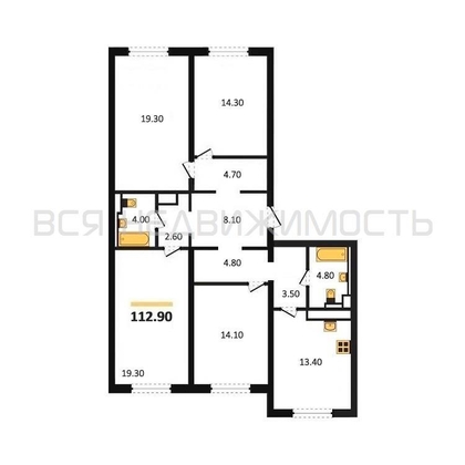 4-комнатная квартира, 112.9кв.м - изображение