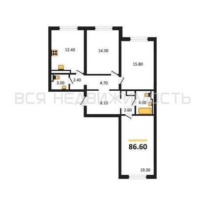3-комнатная квартира, 86.6кв.м - изображение