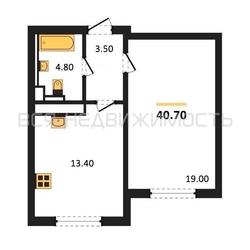 1-комнатная квартира, 40.7кв.м 1-комнатная квартира, 40.7кв.м - изображение 1