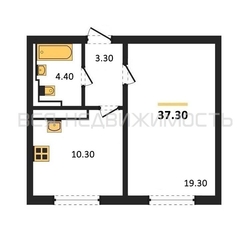1-комнатная квартира, 37.3кв.м 1-комнатная квартира, 37.3кв.м - изображение 1