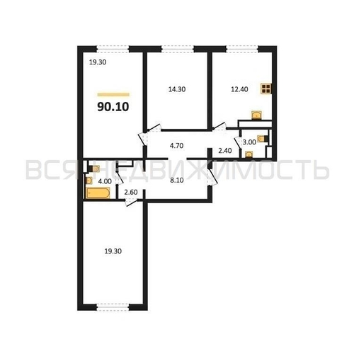 3-комнатная квартира, 90.1кв.м - изображение 0