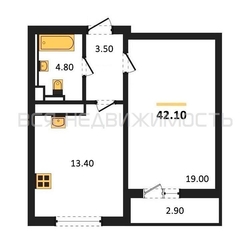 1-комнатная квартира, 42.1кв.м 1-комнатная квартира, 42.1кв.м - изображение 1