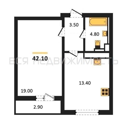 1-комнатная квартира, 42.1кв.м - изображение