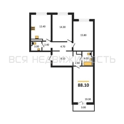 3-комнатная квартира, 88.1кв.м - изображение