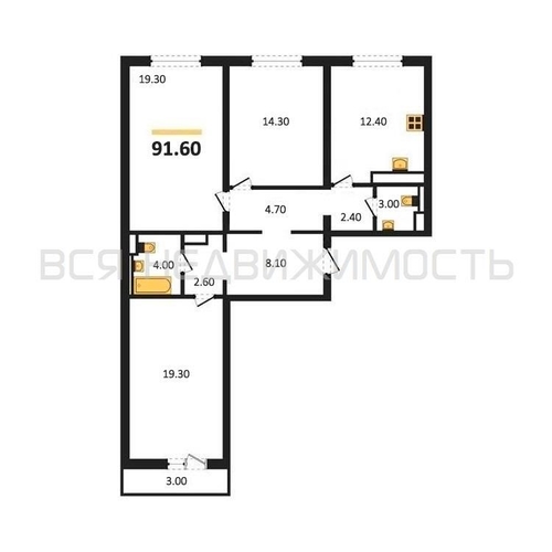 3-комнатная квартира, 91.6кв.м - изображение 0