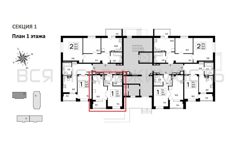 1-комнатная квартира, 34.5кв.м - изображение 1