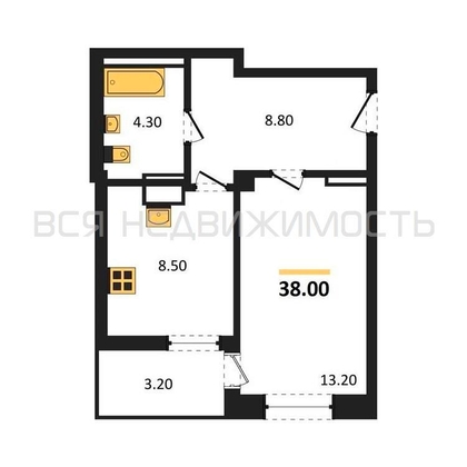 1-комнатная квартира, 38кв.м - изображение