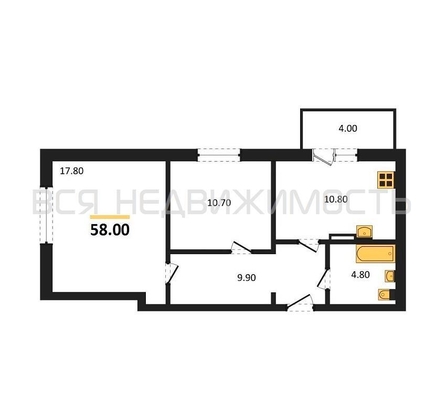 2-комнатная квартира, 58кв.м - изображение