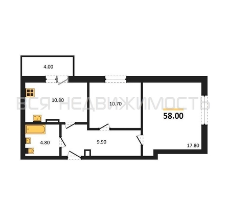 2-комнатная квартира, 58кв.м - изображение