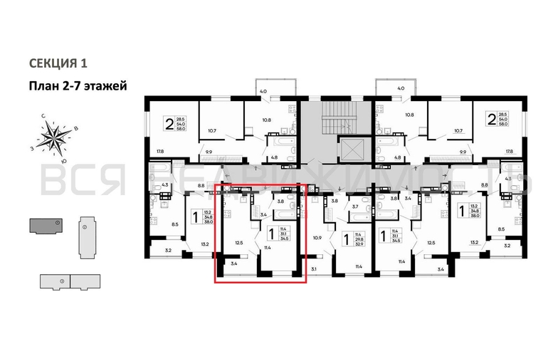 1-комнатная квартира, 34.5кв.м - изображение 1
