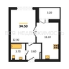1-комнатная квартира, 34.5кв.м - изображение 1