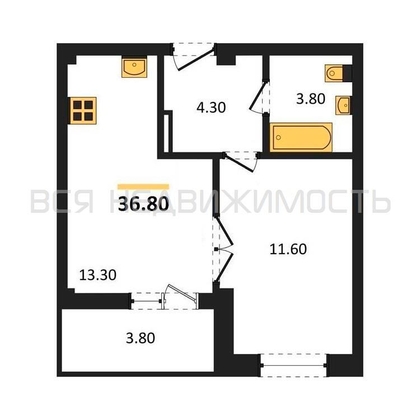 1-комнатная квартира, 36.8кв.м - изображение