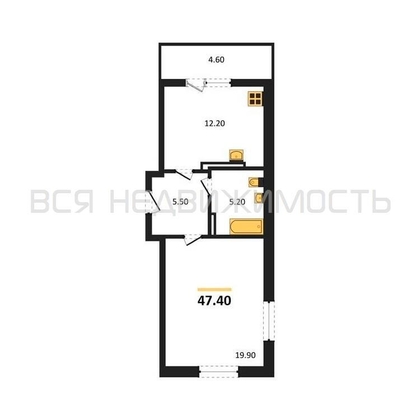 1-комнатная квартира, 47.4кв.м - изображение